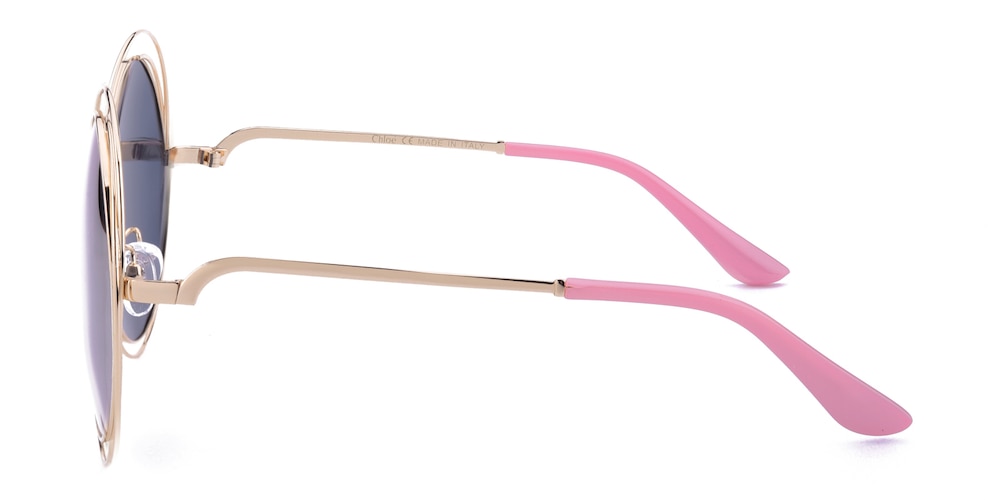 Lewis Golden/Pink mirror-coating Round Metal Sunglasses