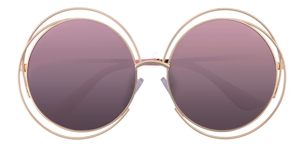 Lewis Golden/Pink mirror-coating Round Metal Sunglasses