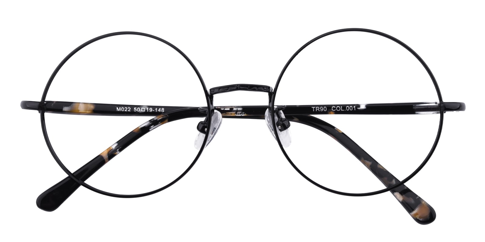Round Eyeglasses, Full Frame Black Metal - FM1017