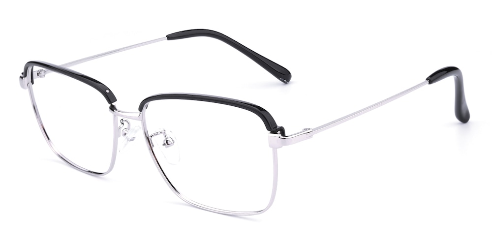 Amos Black/Silver Rectangle Metal Eyeglasses