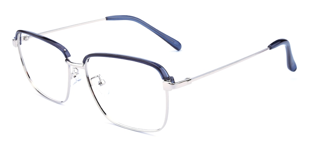 Amos Blue/Silver Rectangle Metal Eyeglasses