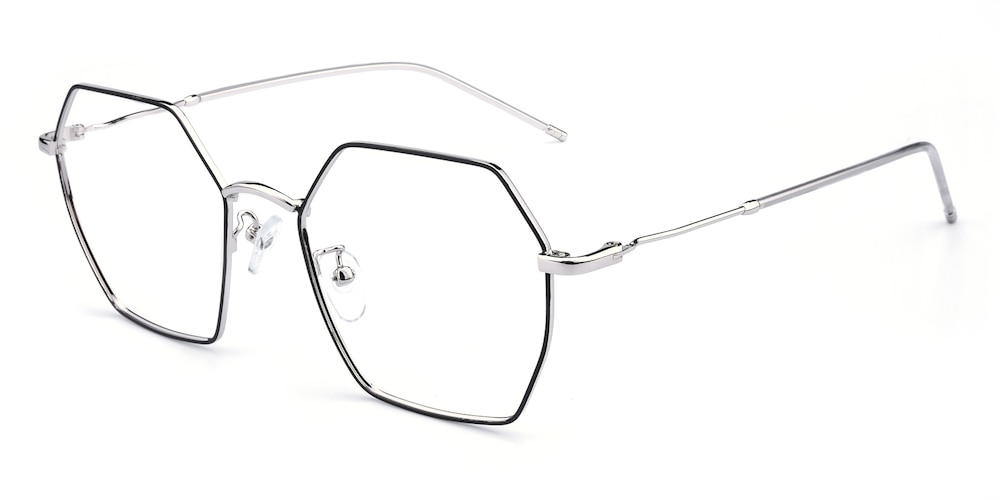 Archer Black/Silver Polygon Metal Eyeglasses