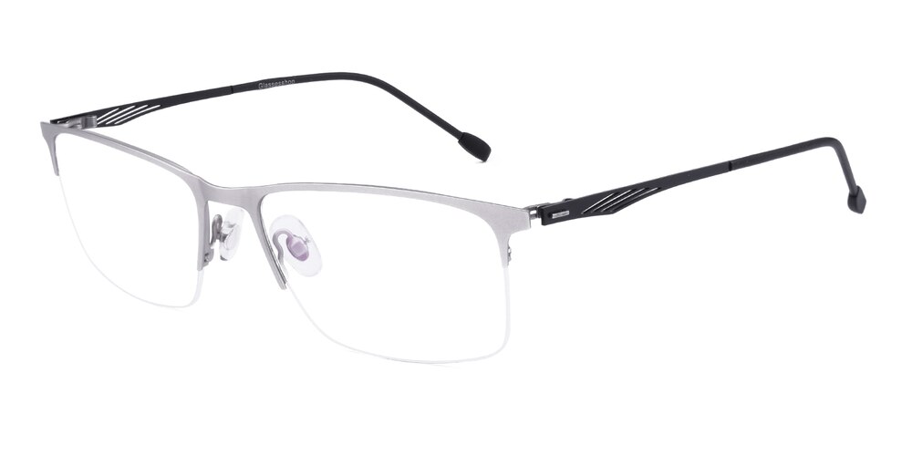 Ethan Silver/Black Rectangle Metal Eyeglasses