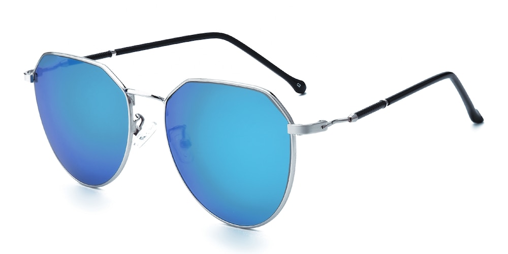 Harold Silver/Blue mirror-coating Classic Wayframe Metal Sunglasses