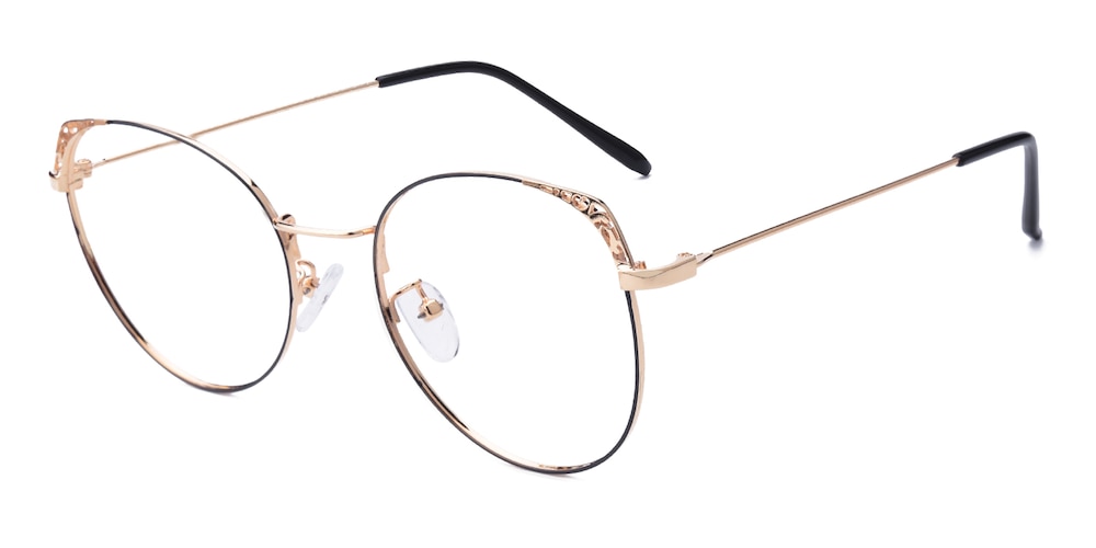 Kim Black/Golden Cat Eye Metal Eyeglasses