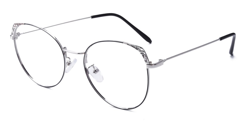 Kim Black/Silver Cat Eye Metal Eyeglasses
