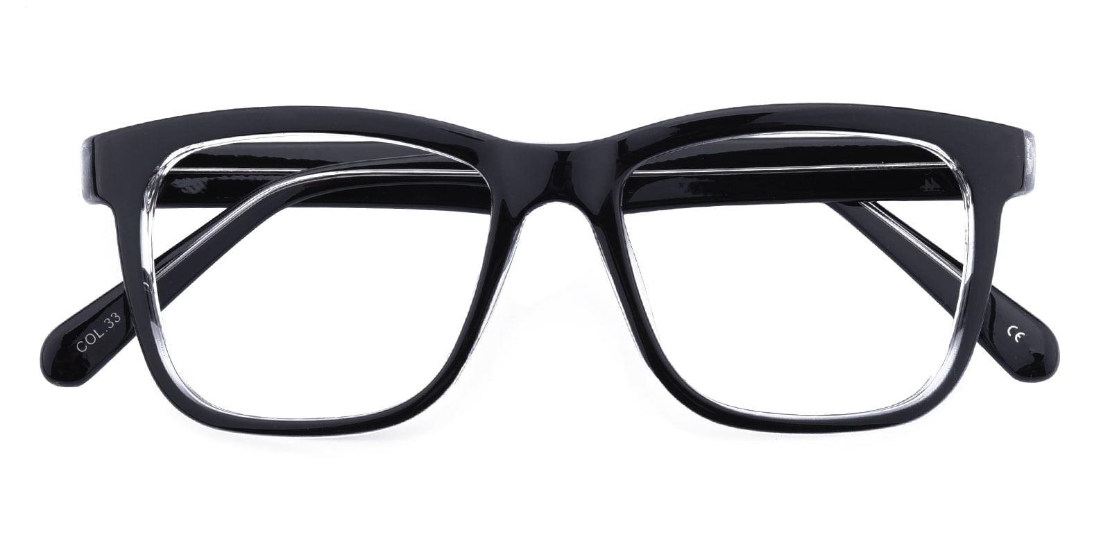 Square Eyeglasses, Full Frame Black/Crystal Plastic - FP1735