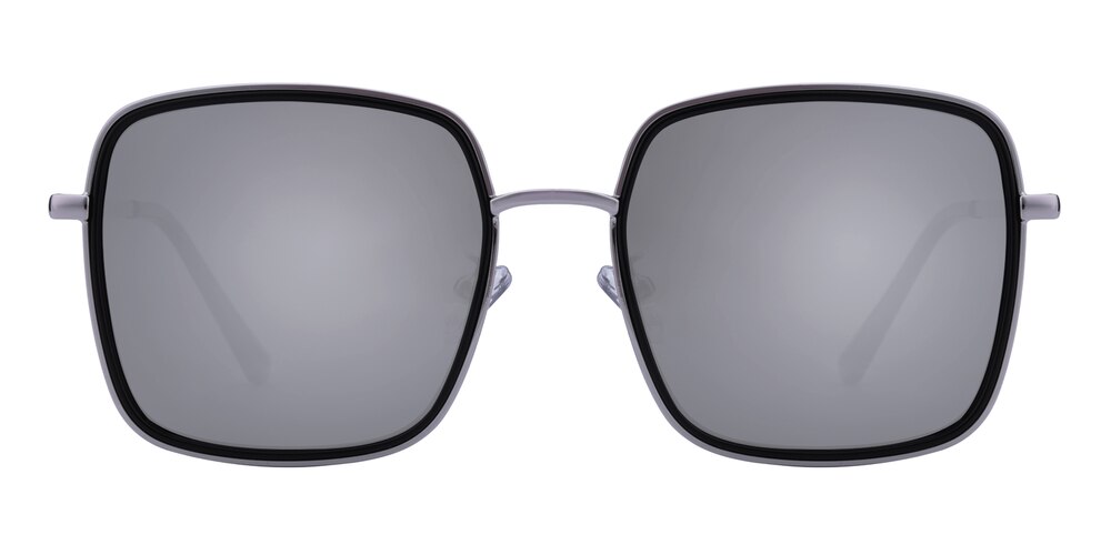 Randolph Black/Silver mirror-coating Rectangle Metal Sunglasses