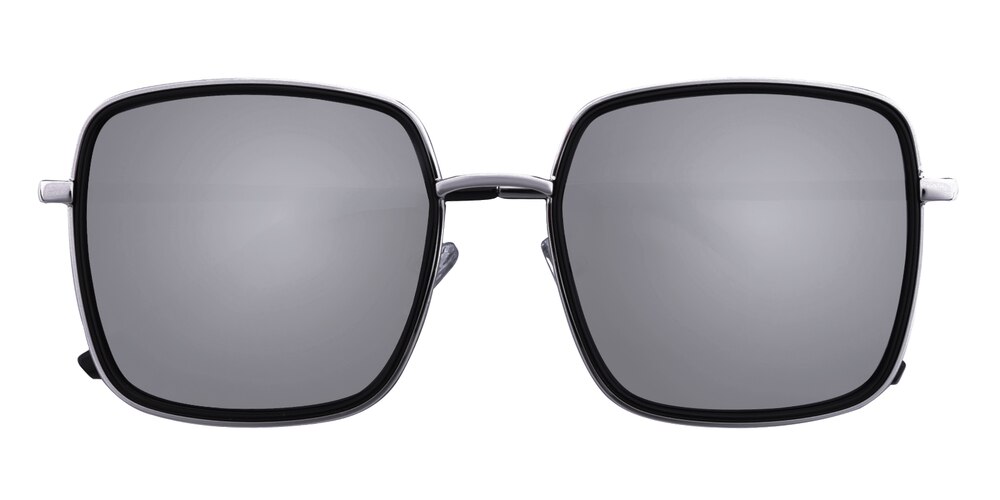Randolph Black/Silver mirror-coating Rectangle Metal Sunglasses