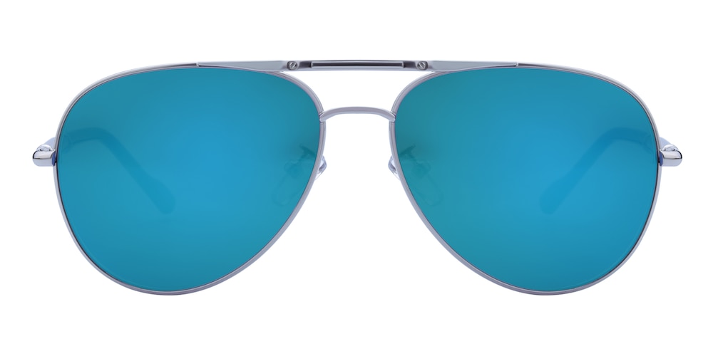 Sid Silver/Blue mirror-coating Aviator Metal Sunglasses