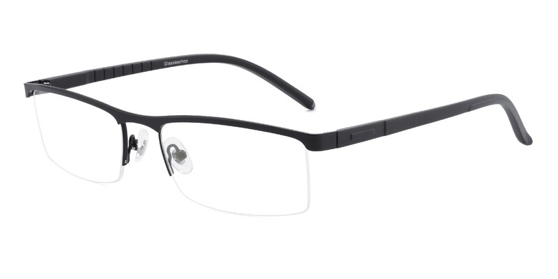 Luther Rectangle Black Semi-Rimless Metal Eyeglasses | GlassesShop