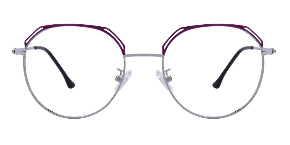Bertha Silver/Purple Polygon Metal Eyeglasses