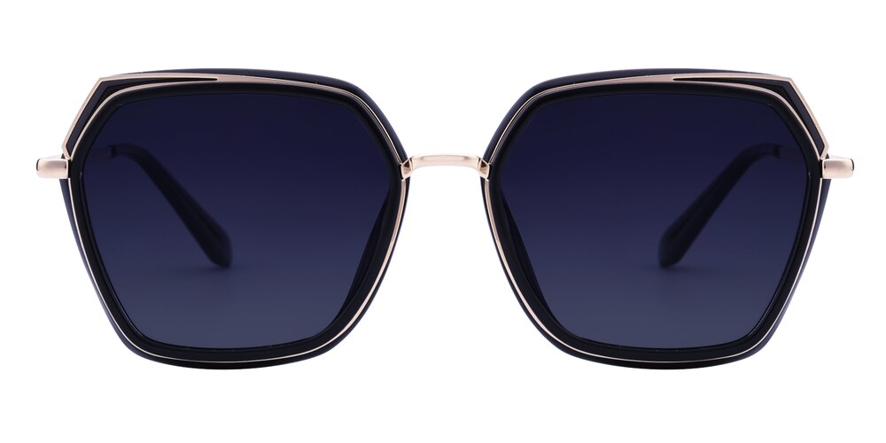 Yves Black Polygon Plastic Sunglasses