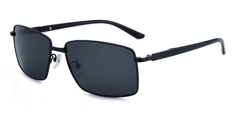 Vin Black Rectangle Metal Sunglasses