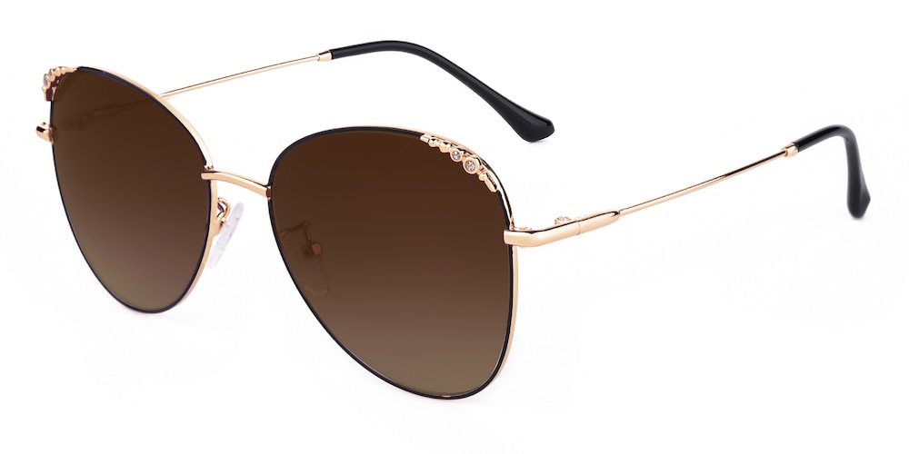 Flynn Black/Golden Oval Metal Sunglasses