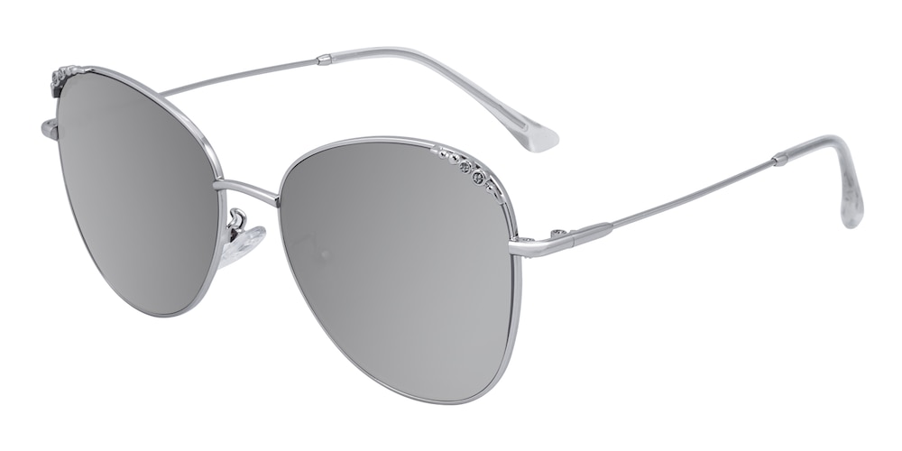 Flynn Silver/Silver mirror-coating Oval Metal Sunglasses