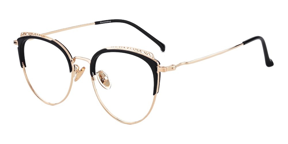 Goose Black/Golden Cat Eye Metal Eyeglasses