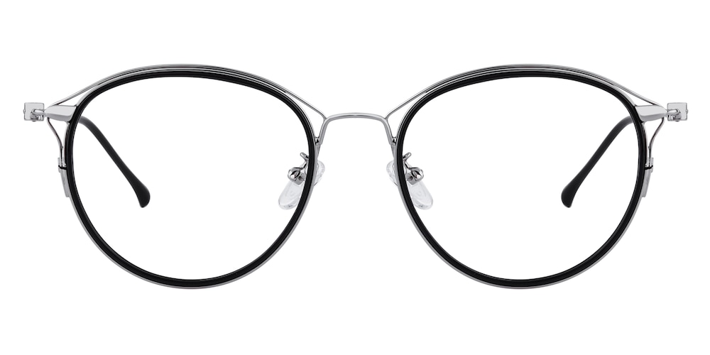 Gunter Black/Silver Oval Metal Eyeglasses