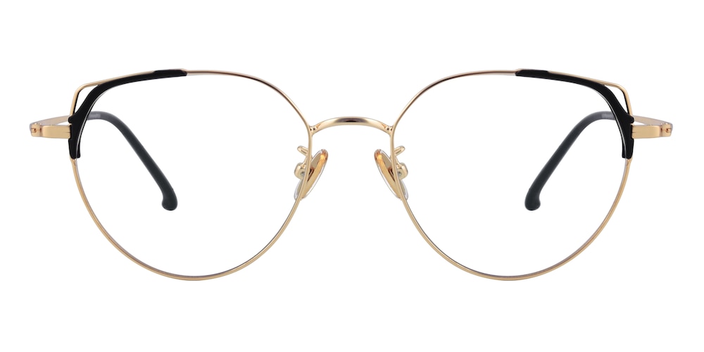 Gunther Golden/Black Cat Eye Metal Eyeglasses