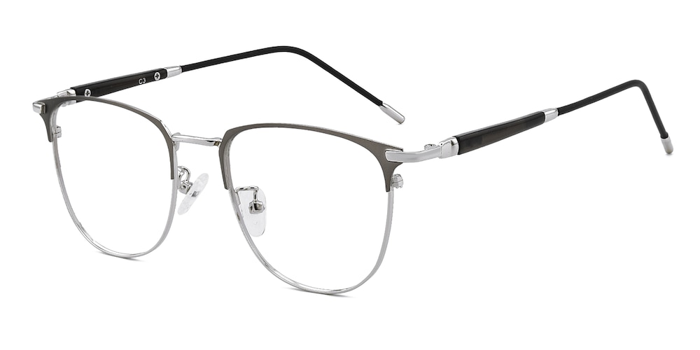 Haywood Gunmetal/Silver Oval Metal Eyeglasses