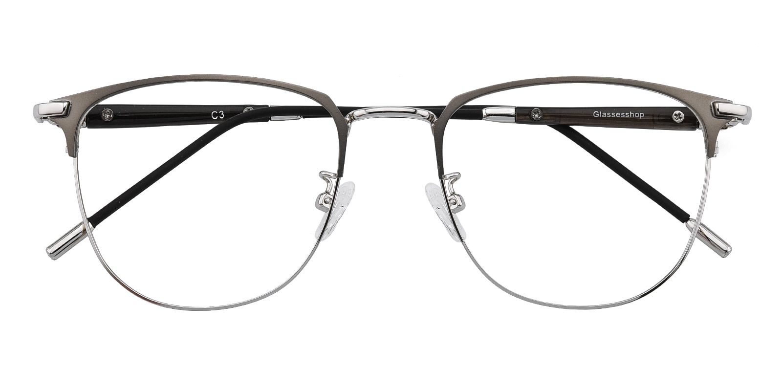 Oval,Classic Wayframe Eyeglasses, Full Frame Gunmetal/Silver Metal - FM1352