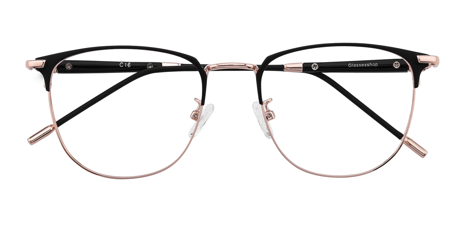 Oval,Classic Wayframe Eyeglasses, Full Frame Black/Rose Gold Metal - FM1354