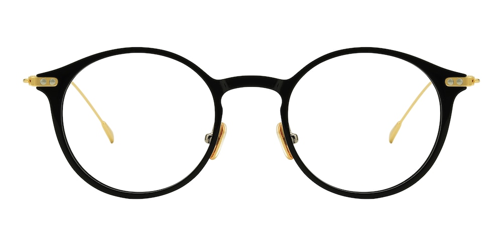 Hood Black/Golden Round Acetate Eyeglasses