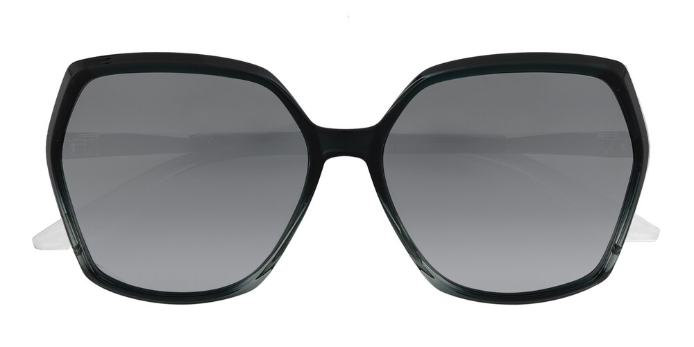 Hansen Green/Silver Mirror-coating Polygon Plastic Sunglasses
