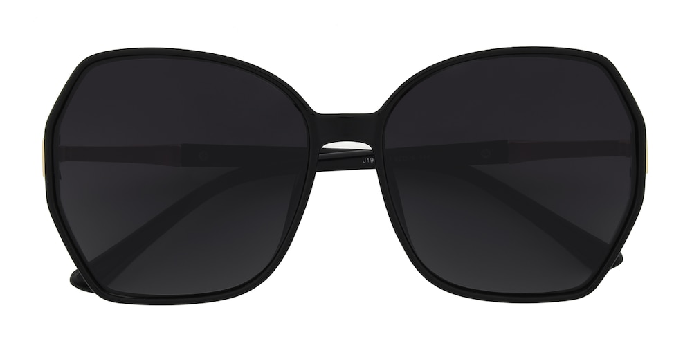 Helina Black Polygon Plastic Sunglasses