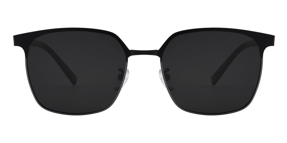 Humphr Matte Black Rectangle Metal Sunglasses