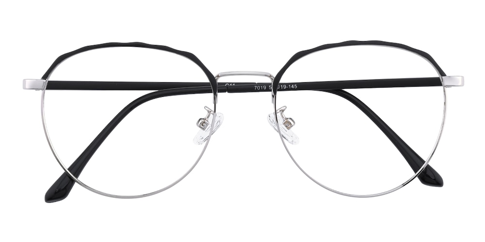 Elizabeth Black/Silver Round Metal Eyeglasses