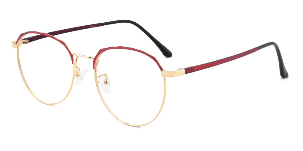 Elizabeth Red/Golden Round Metal Eyeglasses