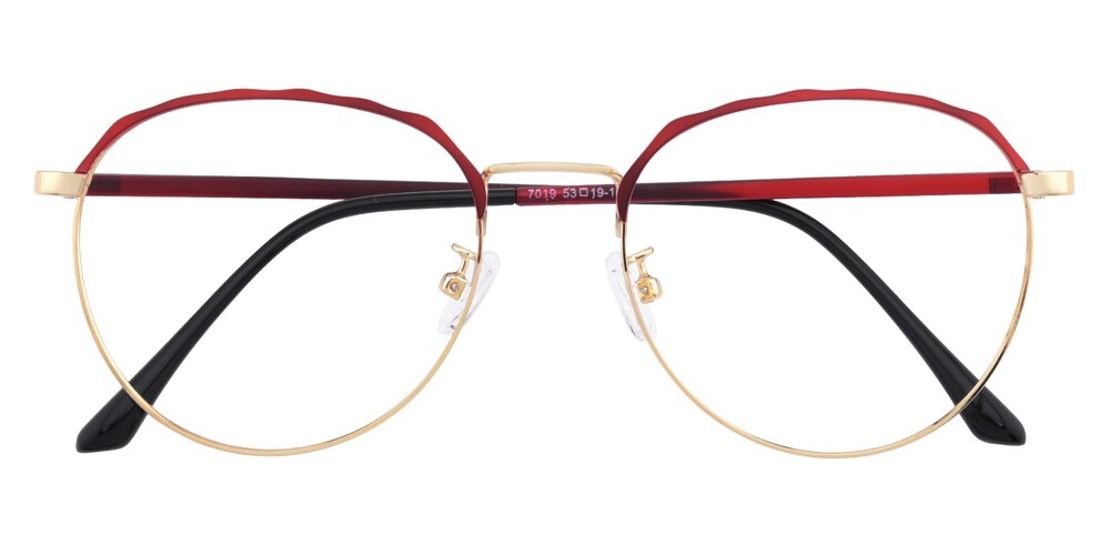Elizabeth Red/Golden Round Metal Eyeglasses