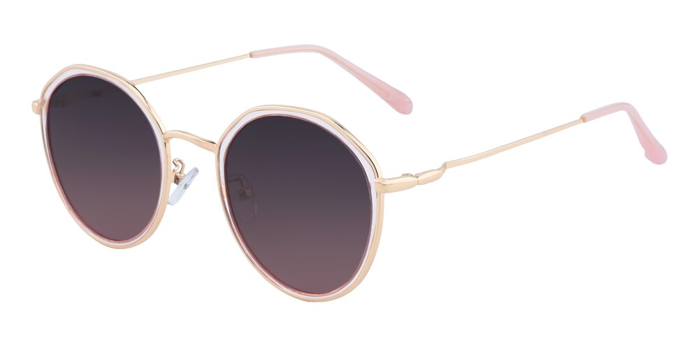 Pleasant Pink/Golden Round Plastic Sunglasses