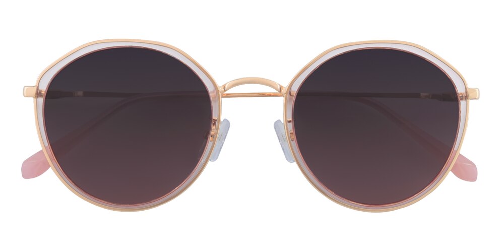 Pleasant Pink/Golden Round Plastic Sunglasses