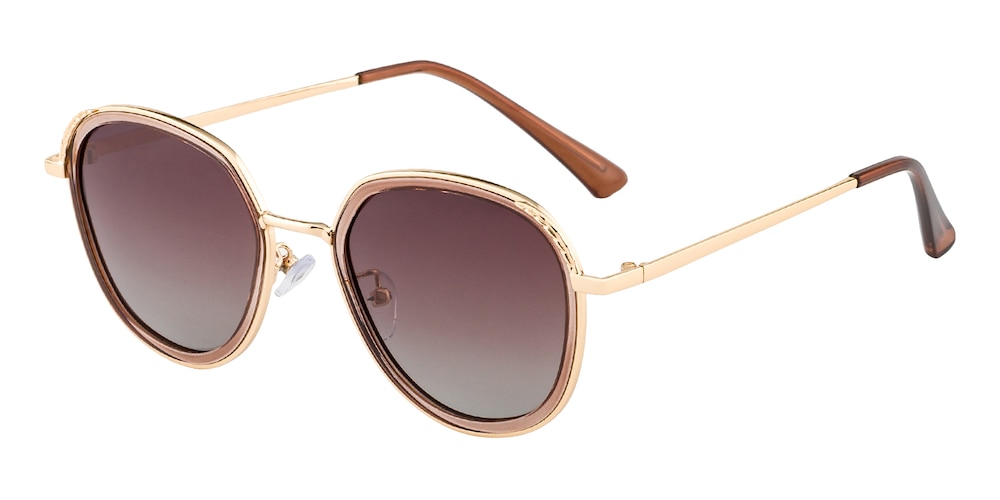 Perce Brown/Golden Round Plastic Sunglasses