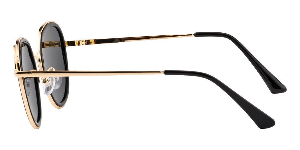 Perce Black/Golden Round Plastic Sunglasses