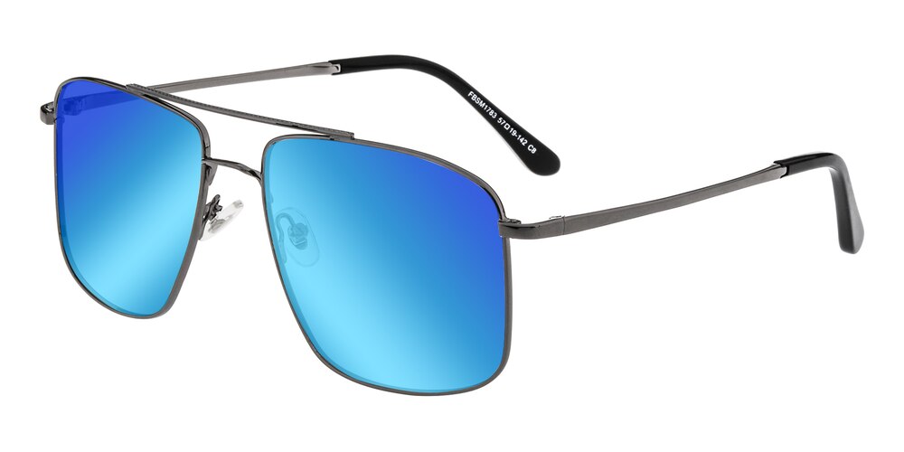 Woolley Gunmetal/Blue mirror-coating Aviator Metal Sunglasses
