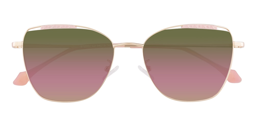 Nora Rose Gold/Pink mirror-coating Cat Eye Metal Sunglasses