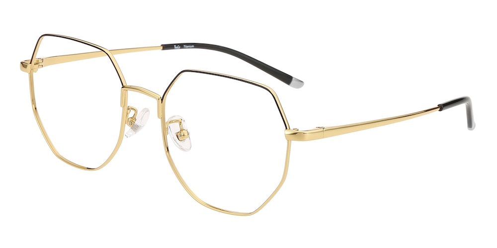 Hearst Black/Golden Polygon Titanium Eyeglasses