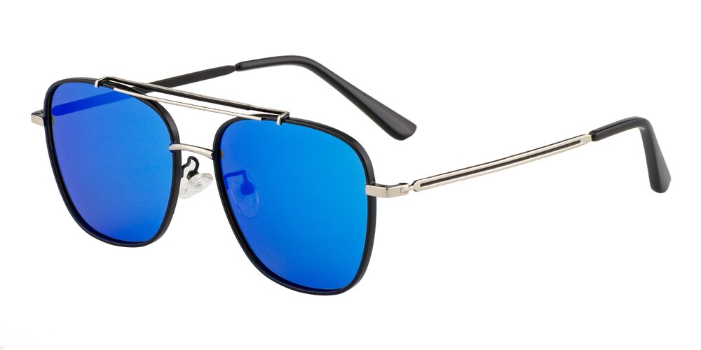 Jill Black/Silver/Blue mirror-coating Aviator Metal Sunglasses