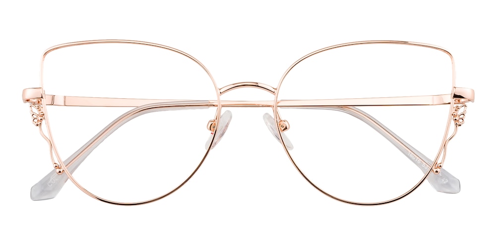 Rose Gold Cat Eye Eyeglasses Online, Medium Full-Rim Metal Eyewear - Celia by GlassesShop |Prescription/Blue-Light/Tints/Photochromic Lenses Available