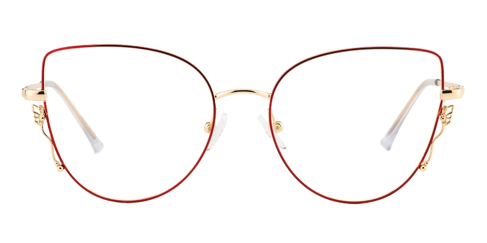 Celia Red/Golden Cat Eye Metal Eyeglasses