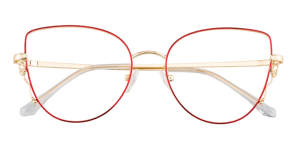 Celia Red/Golden Cat Eye Metal Eyeglasses