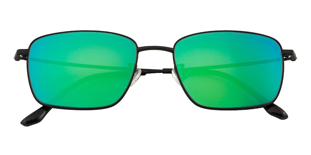 Morse Black/Green mirror-coating Rectangle Titanium Sunglasses