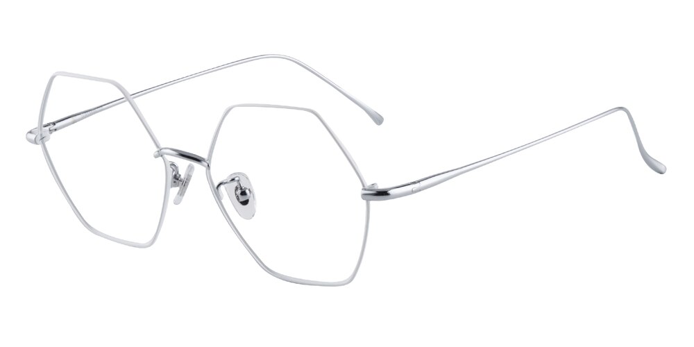 Eleanor White/Silver Polygon Titanium Eyeglasses