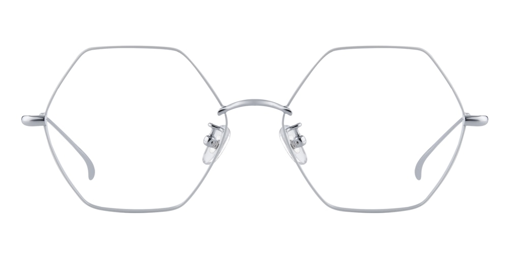 Eleanor White/Silver Polygon Titanium Eyeglasses