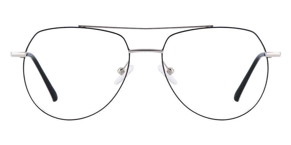 Attis Silver/Black Aviator Metal Eyeglasses