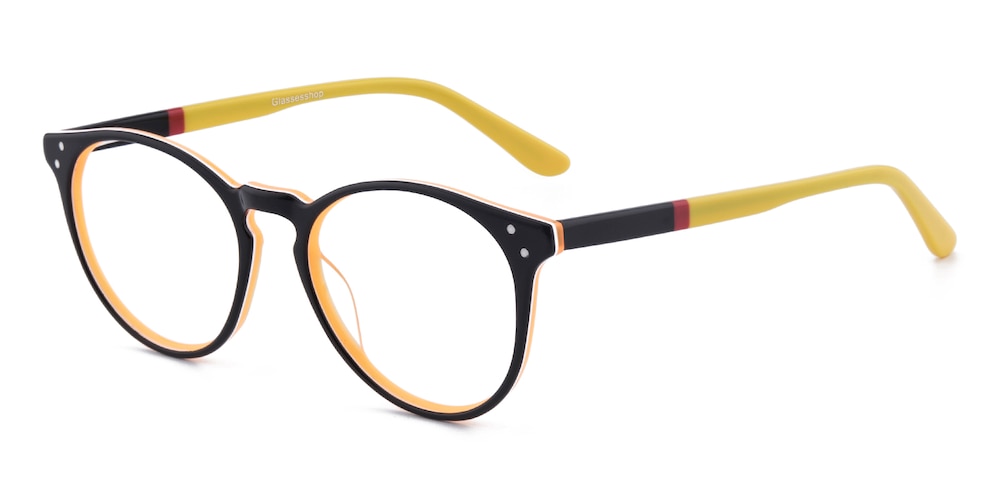 Hickory Black/Yellow Round Acetate Eyeglasses