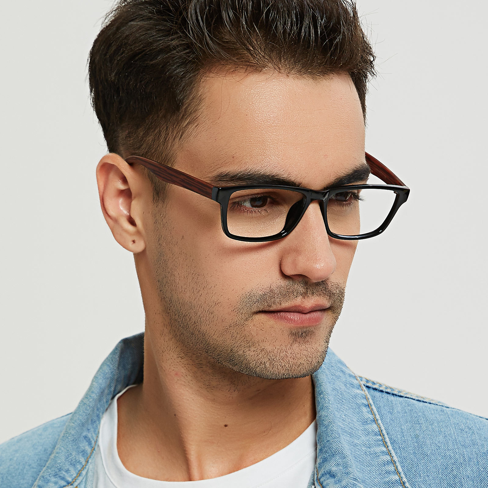Rectangle Eyeglasses, Full Frame Black/Chocolate Plastic - FP0989